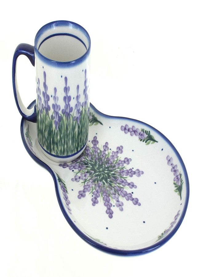 Blue Rose Polish Pottery - Purple Lavender Fields Oval Breakfast Plate & Mug Set - 12 oz Mug - Unique Breakfast Plate Set, Beautiful Mug for Coffee or Tea