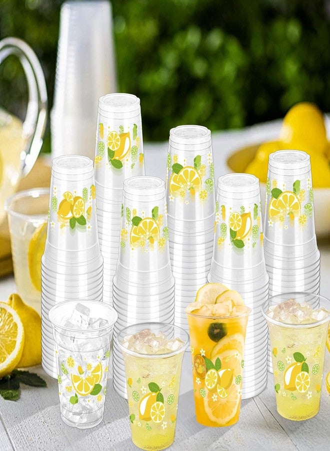 ZCPTZ 100 Pcs Lemon Plastic Cups,12 oz Yellow Lemon Disposable Clear Plastic Cups Lemons Theme Party Drinking Cup Hawaiian Luau Party Cup for Birthday Wedding Bridal Baby Shower Supplies - Image 3