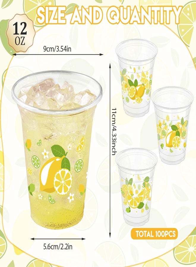 ZCPTZ 100 Pcs Lemon Plastic Cups,12 oz Yellow Lemon Disposable Clear Plastic Cups Lemons Theme Party Drinking Cup Hawaiian Luau Party Cup for Birthday Wedding Bridal Baby Shower Supplies - Image 2