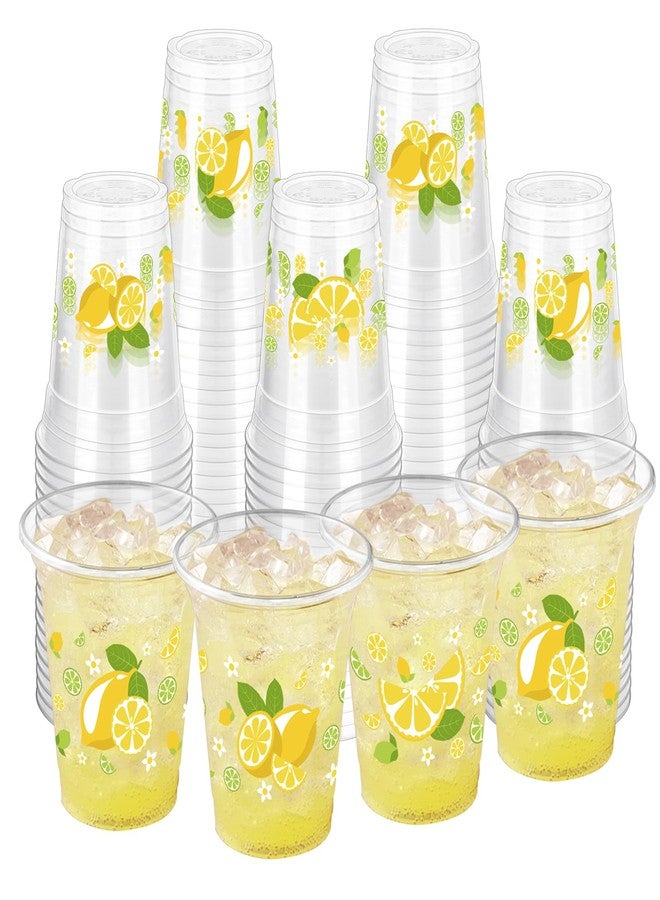 ZCPTZ 100 Pcs Lemon Plastic Cups,12 oz Yellow Lemon Disposable Clear Plastic Cups Lemons Theme Party Drinking Cup Hawaiian Luau Party Cup for Birthday Wedding Bridal Baby Shower Supplies - Image 1