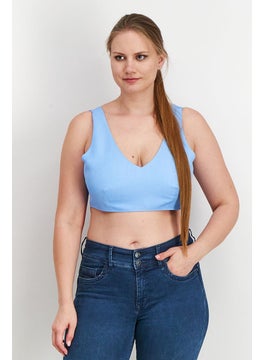 Asos Design Women V-Neck Sleeveless Shrunken Crop Top, Blue  - Image 1