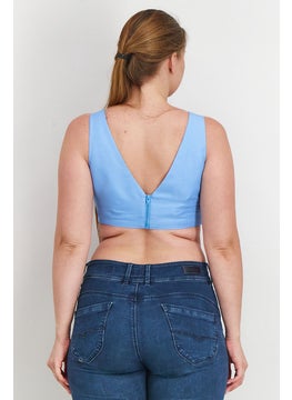 Asos Design Women V-Neck Sleeveless Shrunken Crop Top, Blue  - Image 4