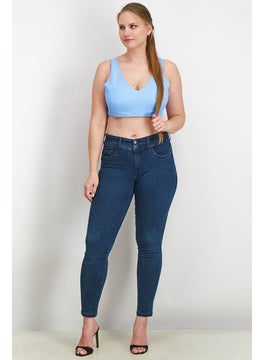 Asos Design Women V-Neck Sleeveless Shrunken Crop Top, Blue  - Image 3