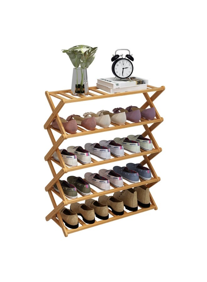 رف أحذية من 5 طبقات، منظم أحذية من الخيزران متعدد الطبقات، رف تخزين متعدد الوظائف، رف أحذية قائم بذاته - Image 1