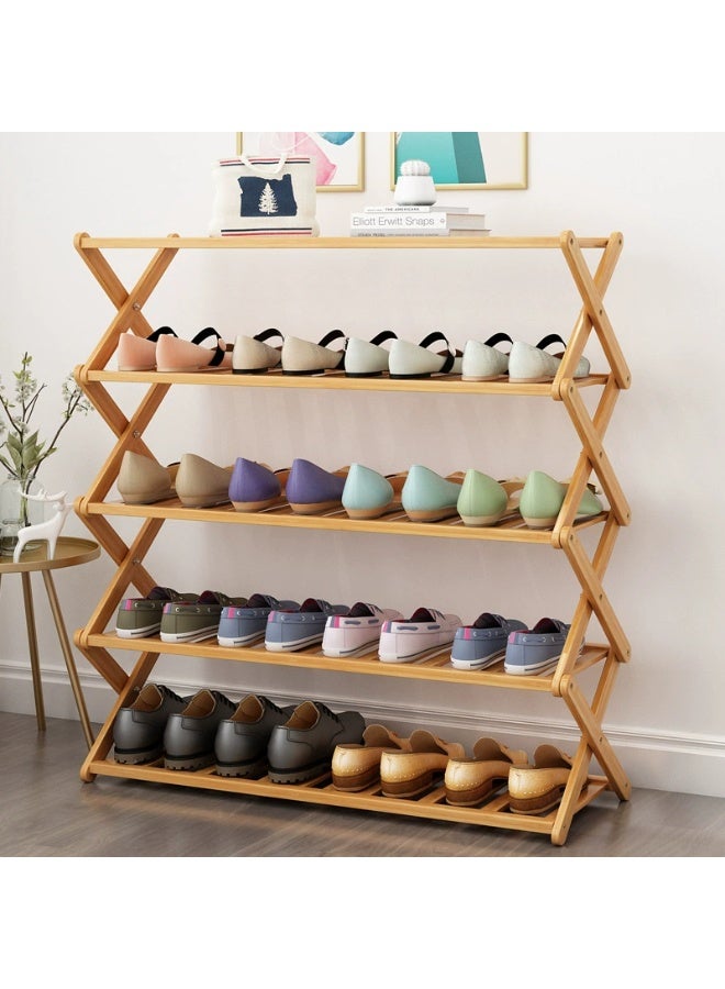 رف أحذية من 5 طبقات، منظم أحذية من الخيزران متعدد الطبقات، رف تخزين متعدد الوظائف، رف أحذية قائم بذاته - Image 3