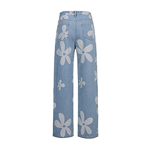 HBER Women's Flower Print Y2K Fashion Wide Leg High Waist Denim Pants Boyfriend Jeans Loose Fit Vintage Jeans for Teen Girls - Image 5