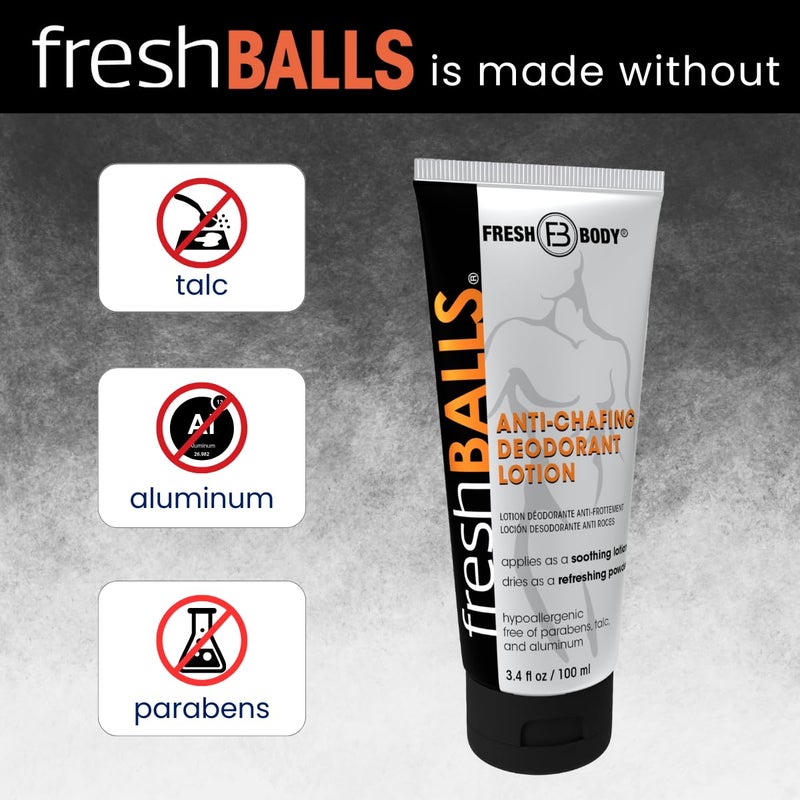 Fresh Body FB FRESH BALLS Lotion Anti-Chafing Cream Ball Deodorant for Men - Men's Anti-Chafe Lotion to Powder & Hygiene for Groin Area - Aluminum-Free, Talc-Free, 3.4 oz - Image 5