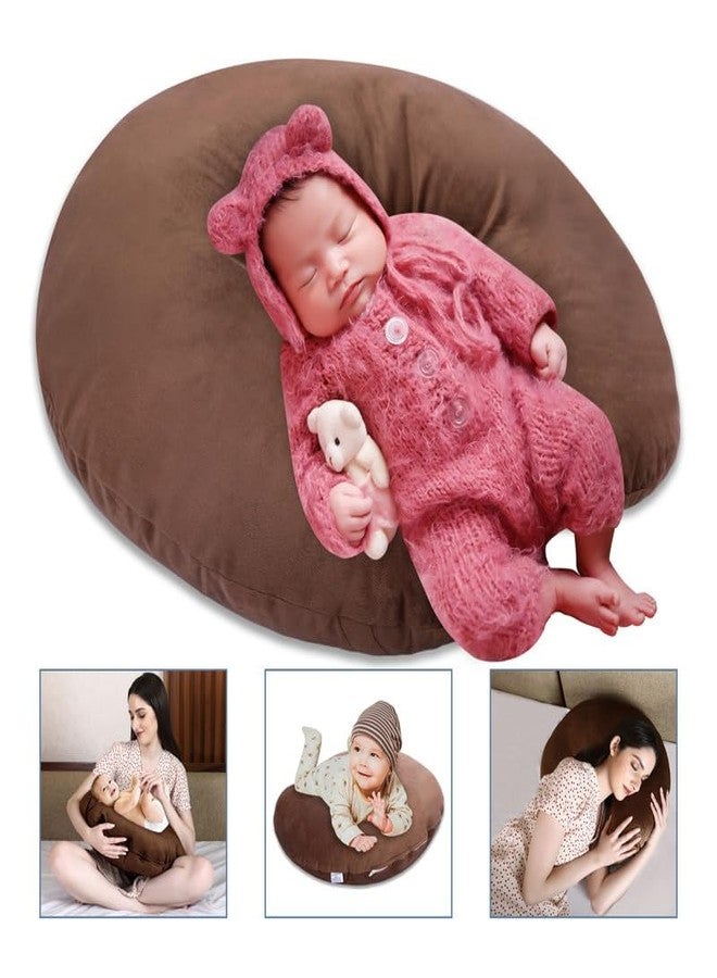 Dormyo Breast Feeding Pillow for New Born Baby - Nursing Pillow for Breastfeeding - Multifunction Pillow with Water Resistant Velvet Cover Filled with 1Kg Microfibre Brown (22" x 21.5") - Image 5