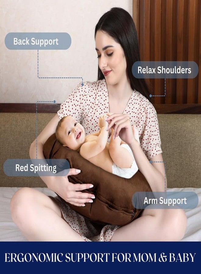 Dormyo Breast Feeding Pillow for New Born Baby - Nursing Pillow for Breastfeeding - Multifunction Pillow with Water Resistant Velvet Cover Filled with 1Kg Microfibre Brown (22" x 21.5") - Image 2
