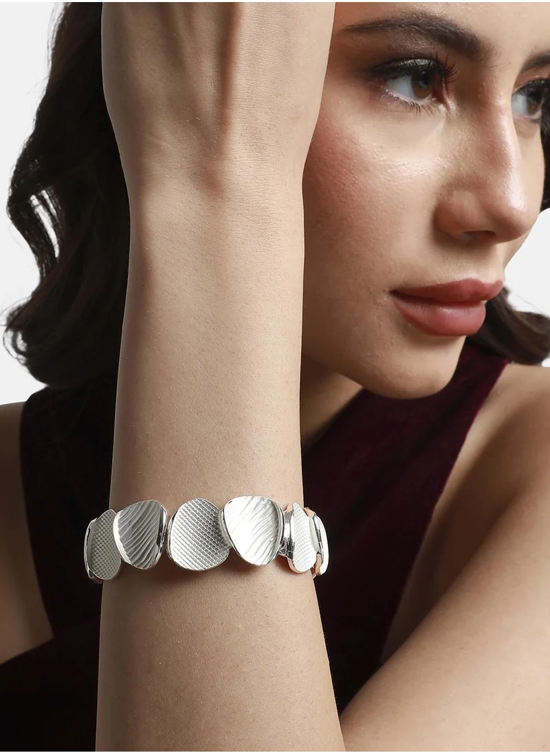 SOHI Silver Metallic Abstract Bracelet