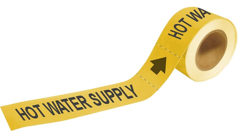 Brady Economy Pipe Markers-To-Go, B-736, Hot Water Supply, 1" Height X 8" Width, Black On Yellow