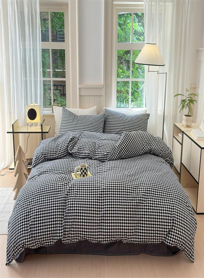Mucalis Black White Gingham Duvet Cover King 100% Washed Cotton Black Plaid Checkered Duvet Cover Set Modern 3 Piece Grid Bedding Set with Zipper Closure Corner Ties,Durable,Breathable,Easy Care - Image 2