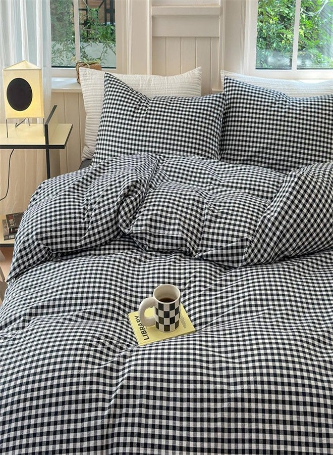 Mucalis Black White Gingham Duvet Cover King 100% Washed Cotton Black Plaid Checkered Duvet Cover Set Modern 3 Piece Grid Bedding Set with Zipper Closure Corner Ties,Durable,Breathable,Easy Care - Image 4