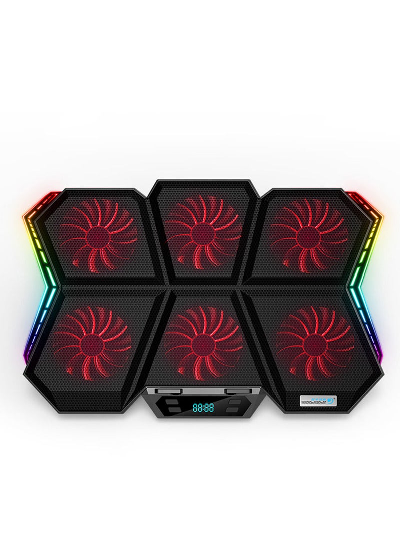 RGB Laptop Cooler 6-fan Cooling Stand Mute Design with Adjustable Wind Speed Stand Height Colorful Light Effect