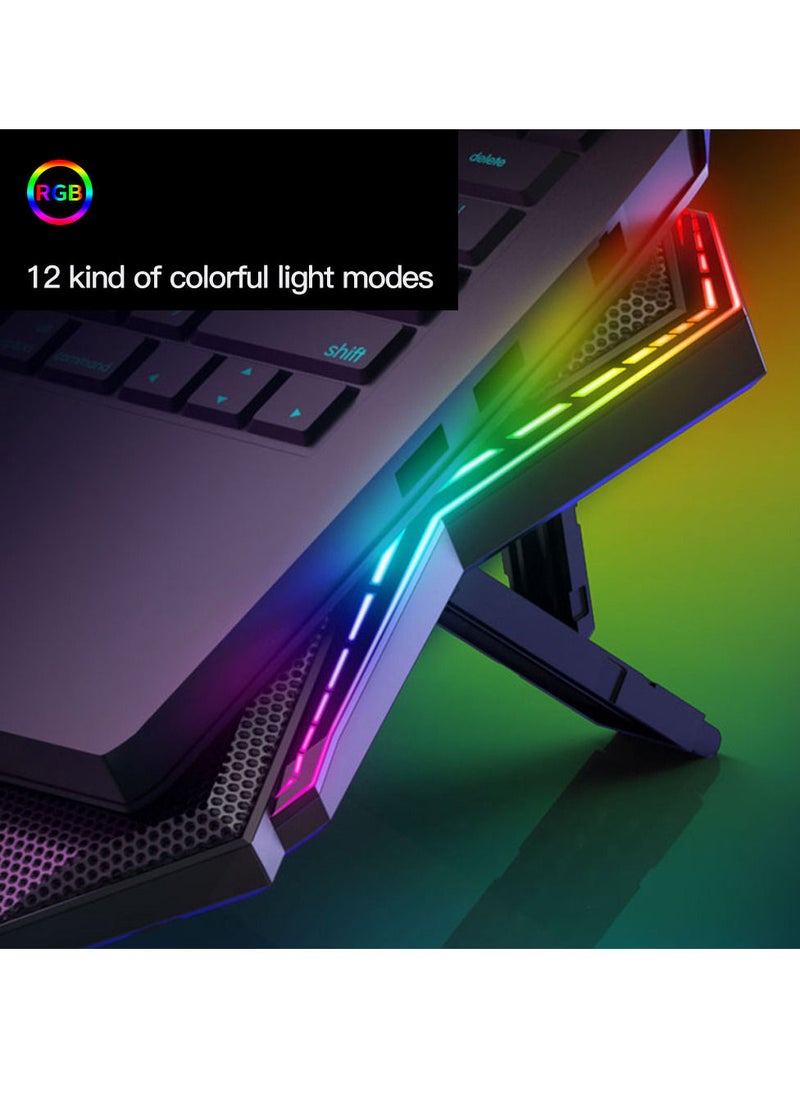 RGB Laptop Cooler 6-fan Cooling Stand Mute Design with Adjustable Wind Speed Stand Height Colorful Light Effect