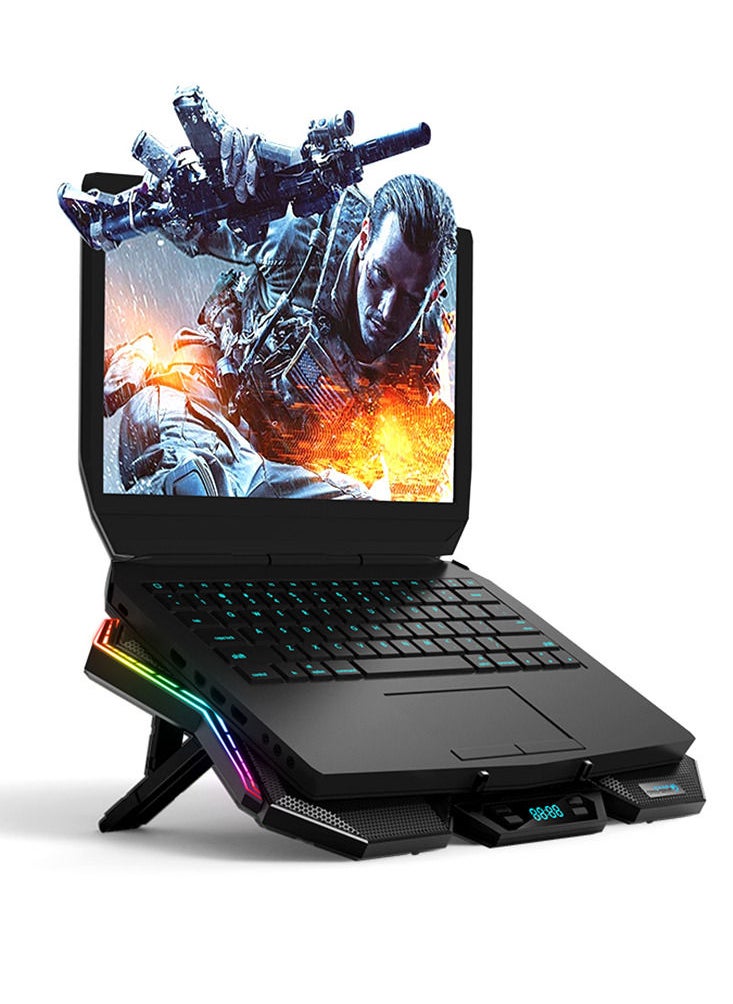RGB Laptop Cooler 6-fan Cooling Stand Mute Design with Adjustable Wind Speed Stand Height Colorful Light Effect