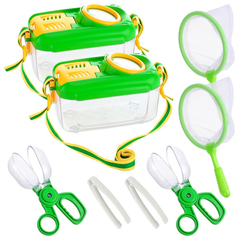 Biubee 2Sets Bug Catcher for Kids - Sturdy Kids Bug Catching Kit Gifts with Collector Butterfly Net Tweezer, Bugs Habitat Outdoor Explorer Kit for Age 3 4 5 6 7 8, 8Pcs - Image 1