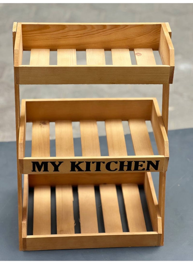 my kitchenette Hollow wooden rack Three shelves Multi-purpose For spice and legume jars Kitchen organizer helps keep jars tidy Large size - Image 3