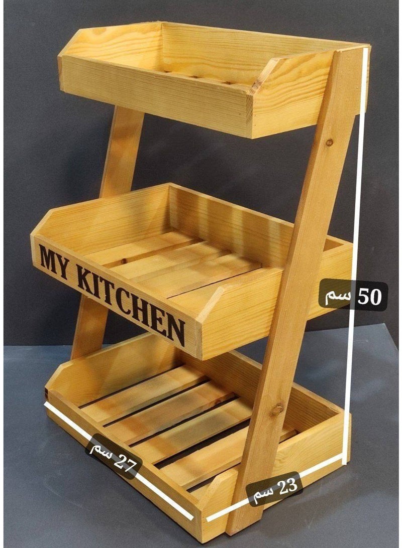 my kitchenette Hollow wooden rack Three shelves Multi-purpose For spice and legume jars Kitchen organizer helps keep jars tidy Large size - Image 1