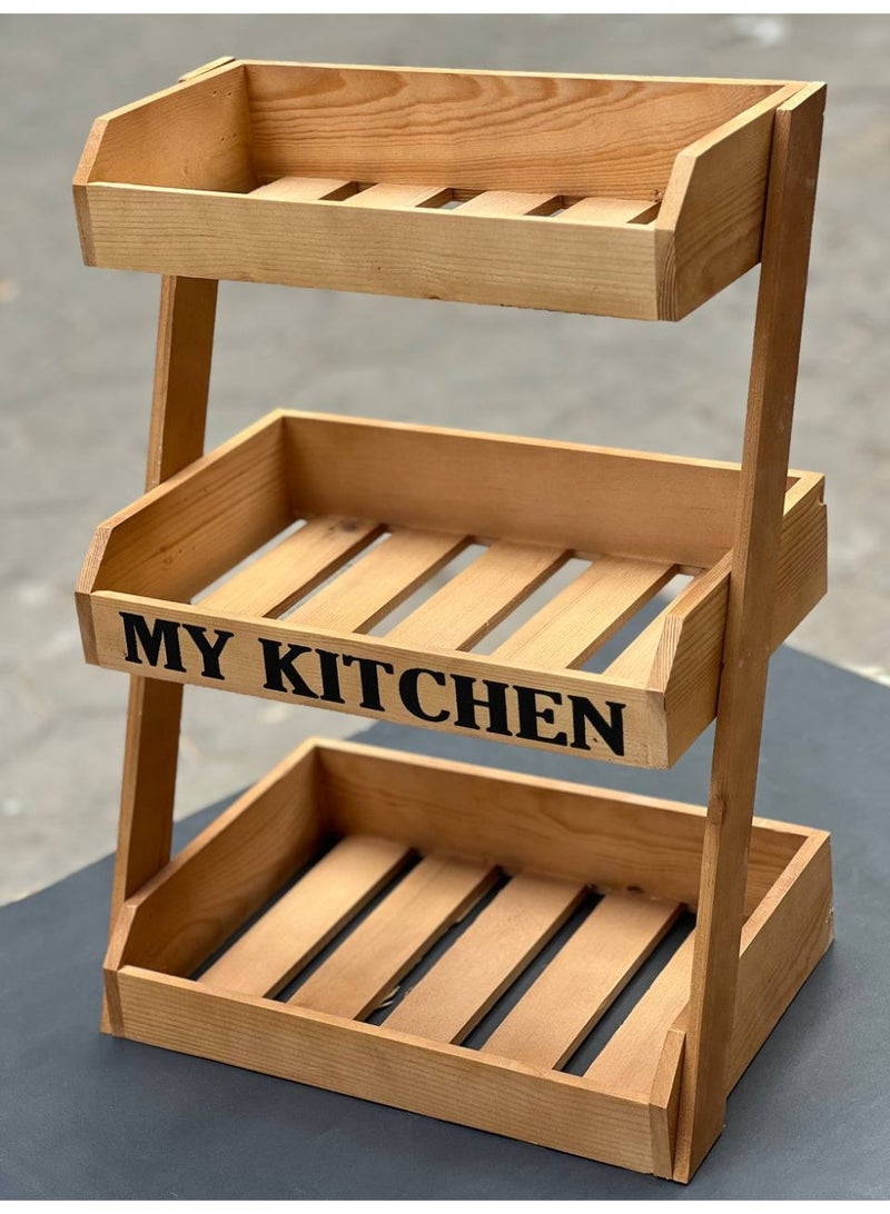 my kitchenette Hollow wooden rack Three shelves Multi-purpose For spice and legume jars Kitchen organizer helps keep jars tidy Large size - Image 2