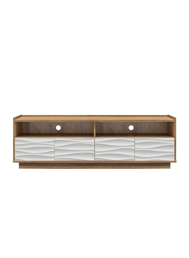Ameriwood Home Wynn Accent TV Cabinet with Faux Wave Door Fronts Brown and White 18.74 x 59.6 x 19.69 Inch 3717348COM - Image 1
