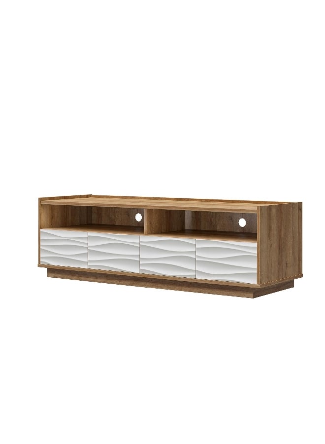 Ameriwood Home Wynn Accent TV Cabinet with Faux Wave Door Fronts Brown and White 18.74 x 59.6 x 19.69 Inch 3717348COM - Image 2