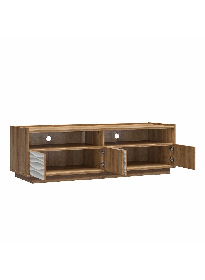 Ameriwood Home Wynn Accent TV Cabinet with Faux Wave Door Fronts Brown and White 18.74 x 59.6 x 19.69 Inch 3717348COM - Image 4