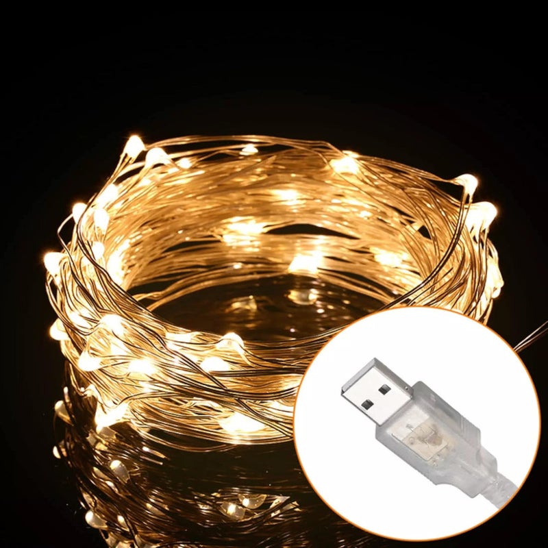HK balloons 10M Copper Fairy String Lights with USB Powered Led Light for Diwali Christmas Birthday Party Wedding Ceremony Home Decoration Pack of 10 - Image 4