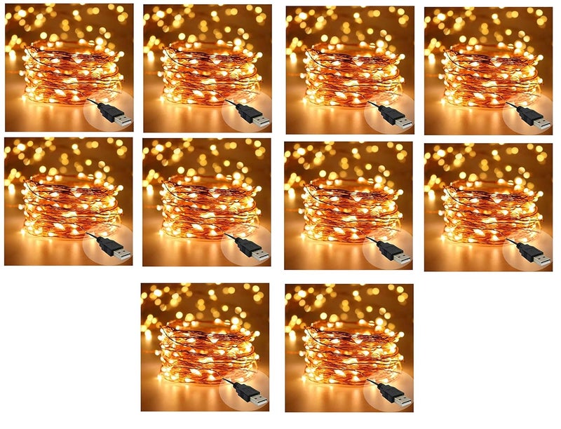 HK balloons 10M Copper Fairy String Lights with USB Powered Led Light for Diwali Christmas Birthday Party Wedding Ceremony Home Decoration Pack of 10 - Image 1