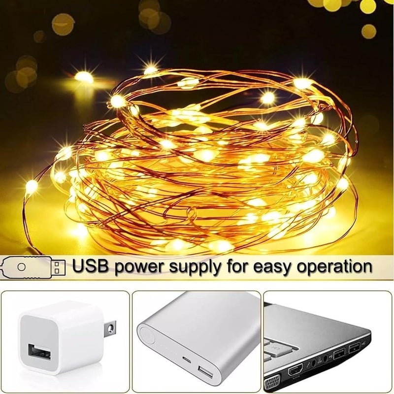 HK balloons 10M Copper Fairy String Lights with USB Powered Led Light for Diwali Christmas Birthday Party Wedding Ceremony Home Decoration Pack of 10 - Image 2