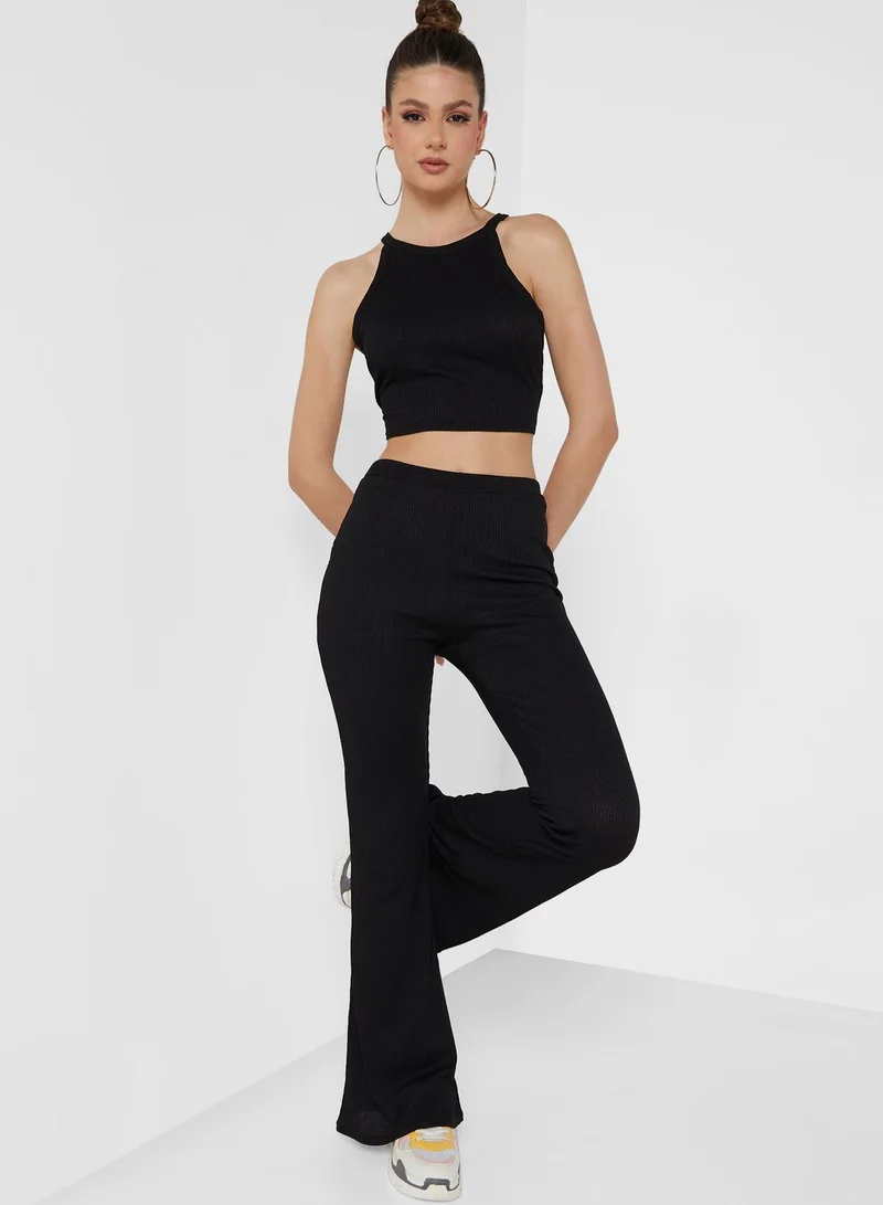NASTY GAL Raceback Top And Flare Pant Set