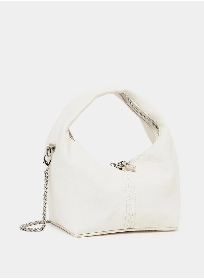 Styli Solid Handbag with Top Handle & Chain Strap