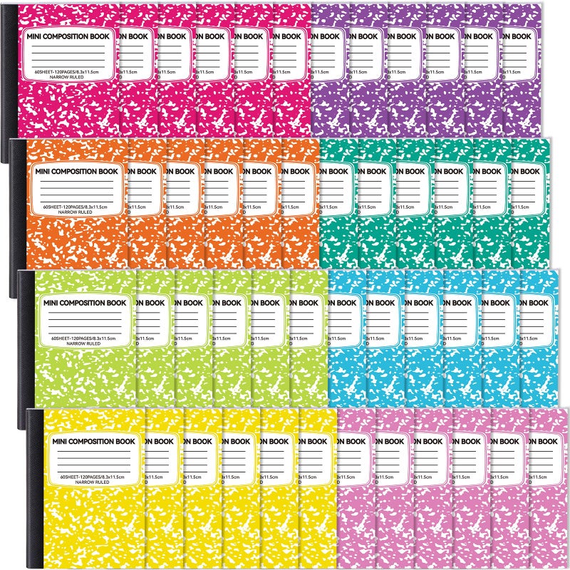 UZLU 48 Pack Mini Composition Notebooks Bulk, Cute Composition Books, Narrow Ruled Small Pocket Notebook for Students College Office, Pocket Sized Marble Journal, 8 Colors 4.5" x 3.25", 60 Sheets - Image 1