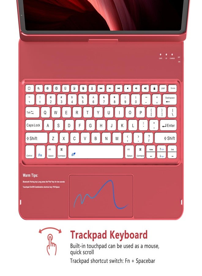 KBCASE Keyboard Case for iPad Air 13 inch M3/M2 (2025/2024)/for iPad Pro 12.9 inch 6th/5th/4th/3rd Gen (2018-2022), 360°Rotatable Case with Touchpad & Pencil Holder for iPad Air 13/Pro 12.9 (Red) - Image 4