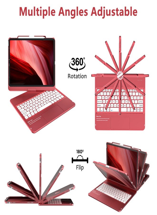 KBCASE Keyboard Case for iPad Air 13 inch M3/M2 (2025/2024)/for iPad Pro 12.9 inch 6th/5th/4th/3rd Gen (2018-2022), 360°Rotatable Case with Touchpad & Pencil Holder for iPad Air 13/Pro 12.9 (Red) - Image 3