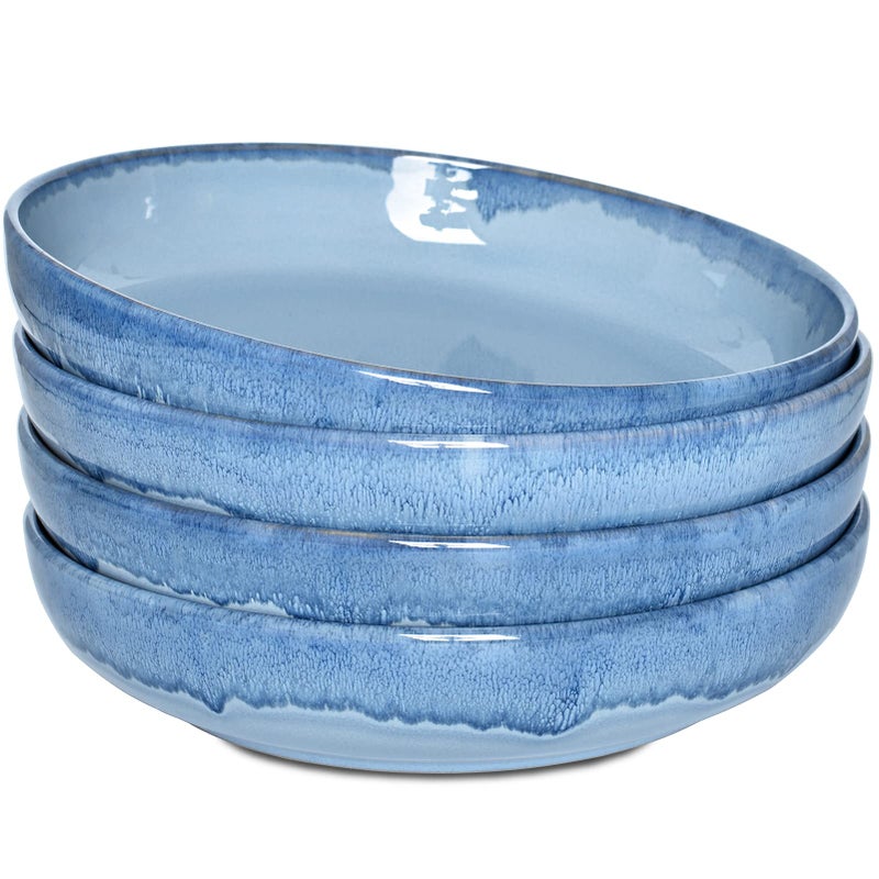 Bosmarlin Bosmarlin Stoneware Large Pasta Bowls Set of 4 40 Oz Big Salad Bowls Microwave and Dishwasher Safe Light Blue 93 in 