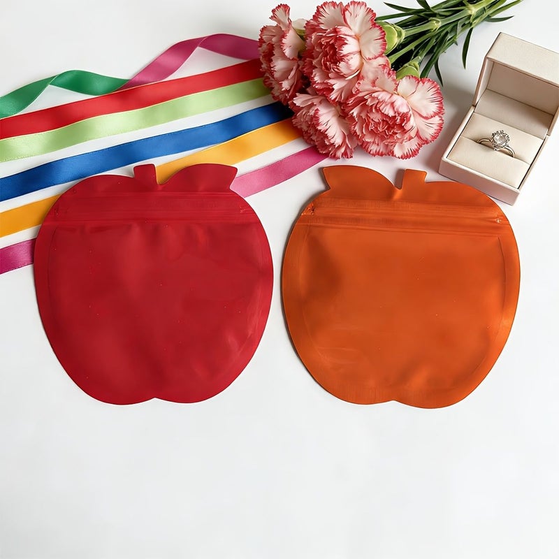 Yellow Apple Shape Self Sealing Thick Jewelry Pouch Clear Colored Sides Small Items Gift Packaging - Image 1