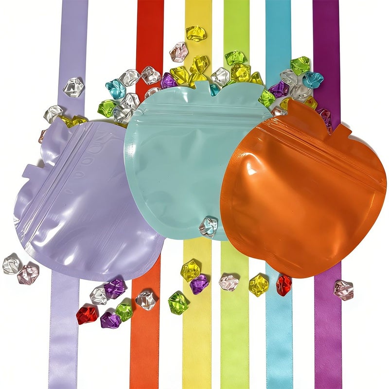 Yellow Apple Shape Self Sealing Thick Jewelry Pouch Clear Colored Sides Small Items Gift Packaging - Image 2