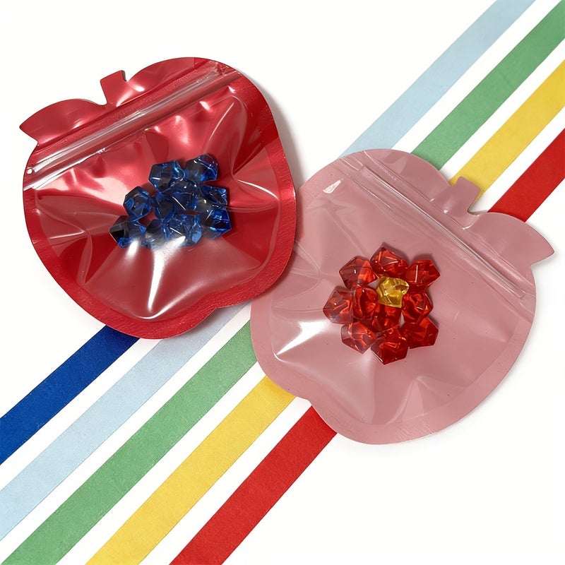 Yellow Apple Shape Self Sealing Thick Jewelry Pouch Clear Colored Sides Small Items Gift Packaging - Image 4