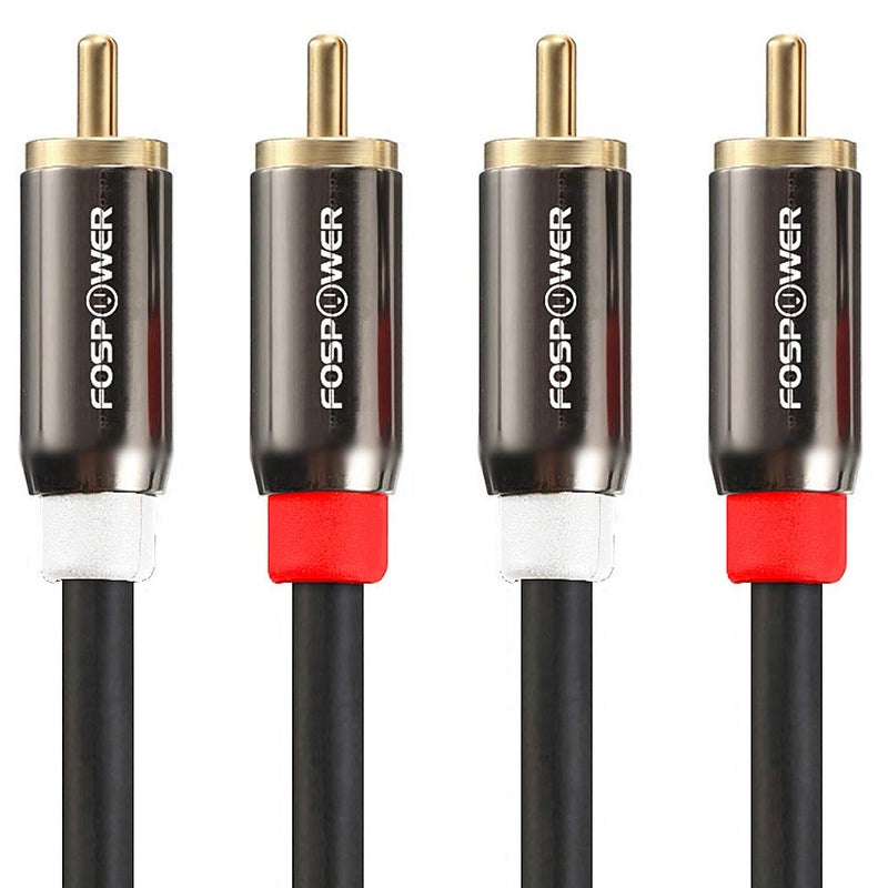 FosPower 2 RCA M/M Stereo Audio Cable [24K Gold Plated | Copper Core] 2RCA Male to 2RCA Male [Left/Right] Premium Sound Quality Plug - 10ft - Image 1
