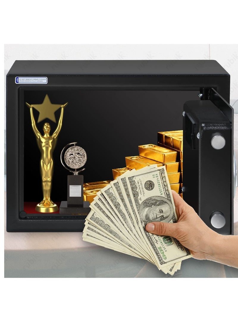 Rubik - Digital Safe Box with Key and Password, A4 Document Size Safety Deposit Box For Home Office Shop (25x35x25cm) Black - Image 1