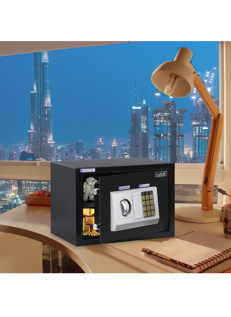 Rubik - Digital Safe Box with Key and Password, A4 Document Size Safety Deposit Box For Home Office Shop (25x35x25cm) Black - Image 1