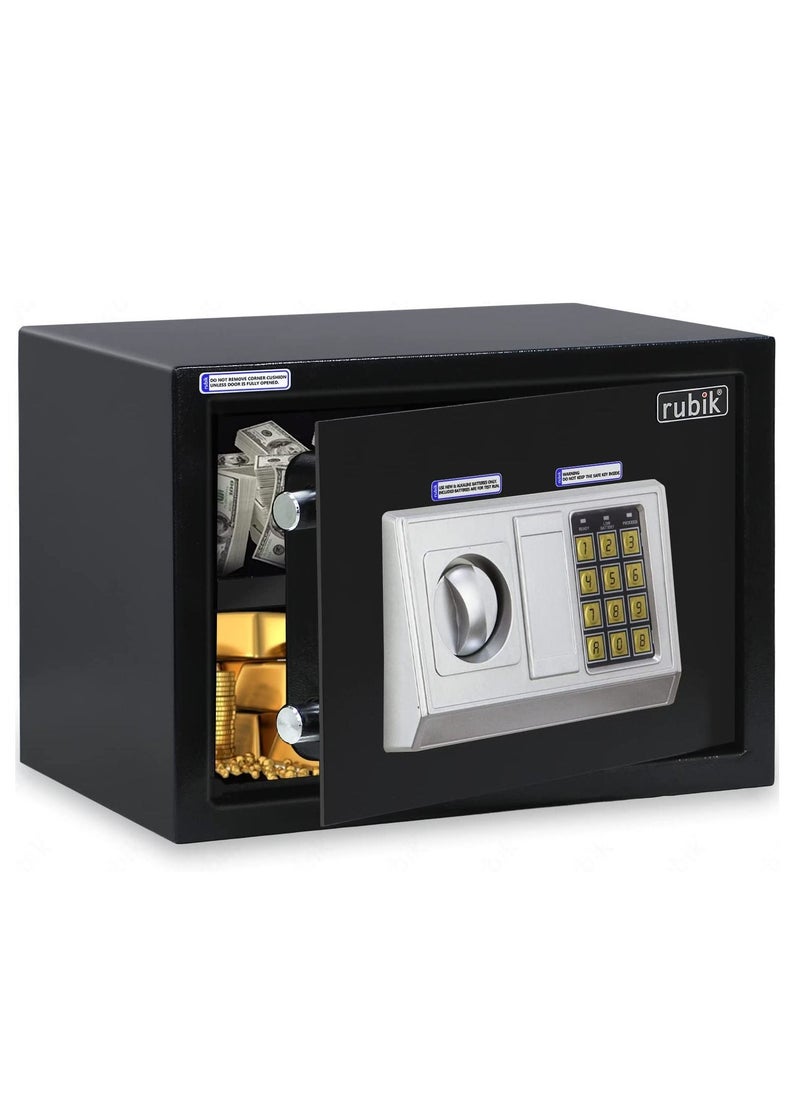 Rubik - Digital Safe Box with Key and Password, A4 Document Size Safety Deposit Box For Home Office Shop (25x35x25cm) Black - Image 1