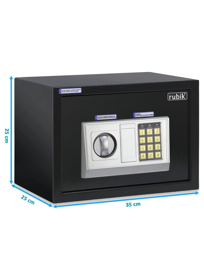 Rubik - Digital Safe Box with Key and Password, A4 Document Size Safety Deposit Box For Home Office Shop (25x35x25cm) Black - Image 1