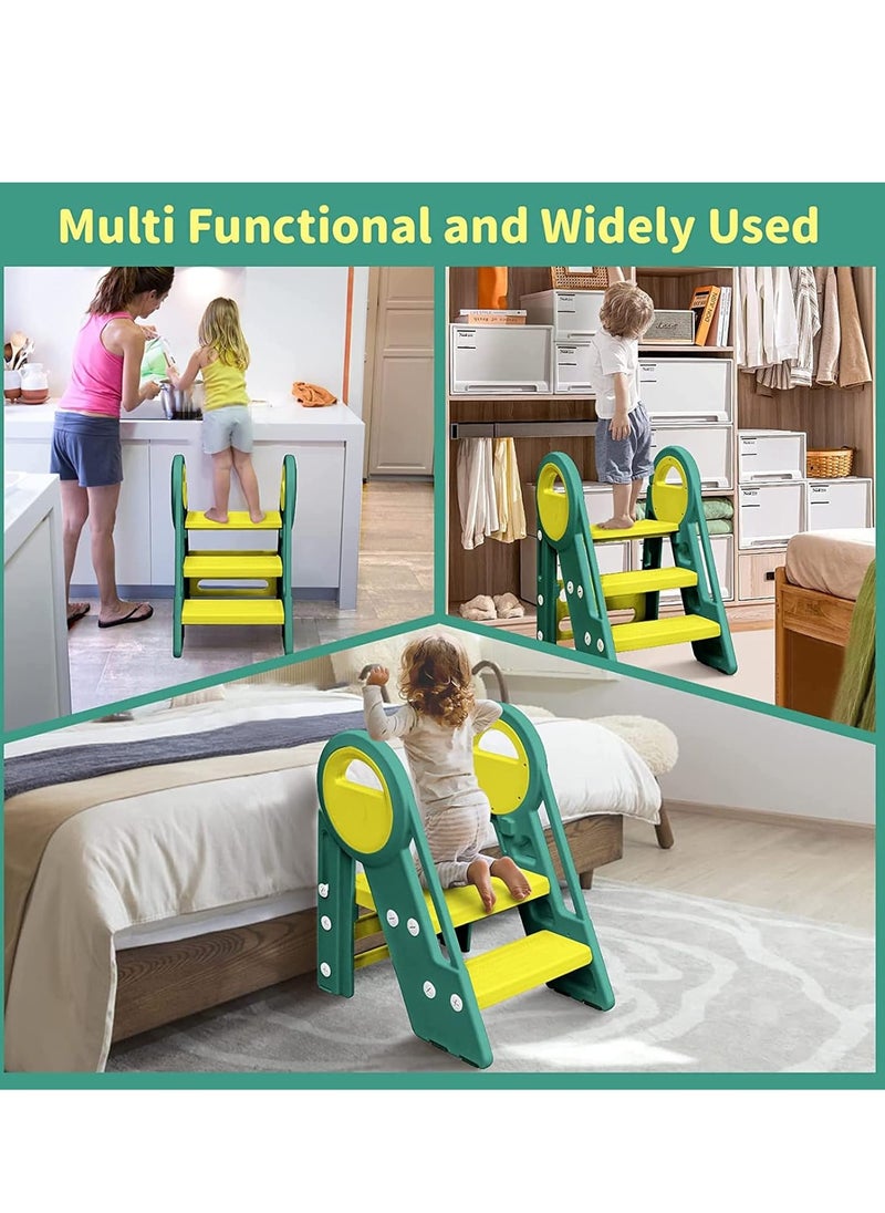 Hanayo - Toddler Step Stools for Bathroom Sink,Adjustable 3 Step Stools with Handles to 2 Step for Kids Toilet Potty Training,Kitchen Counter Stools Plastic Learning Helper Stool - Image 1