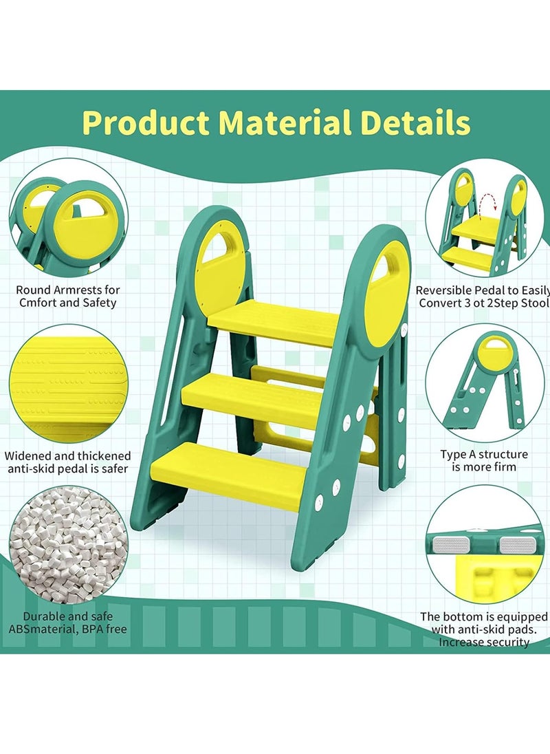 Hanayo - Toddler Step Stools for Bathroom Sink,Adjustable 3 Step Stools with Handles to 2 Step for Kids Toilet Potty Training,Kitchen Counter Stools Plastic Learning Helper Stool - Image 1
