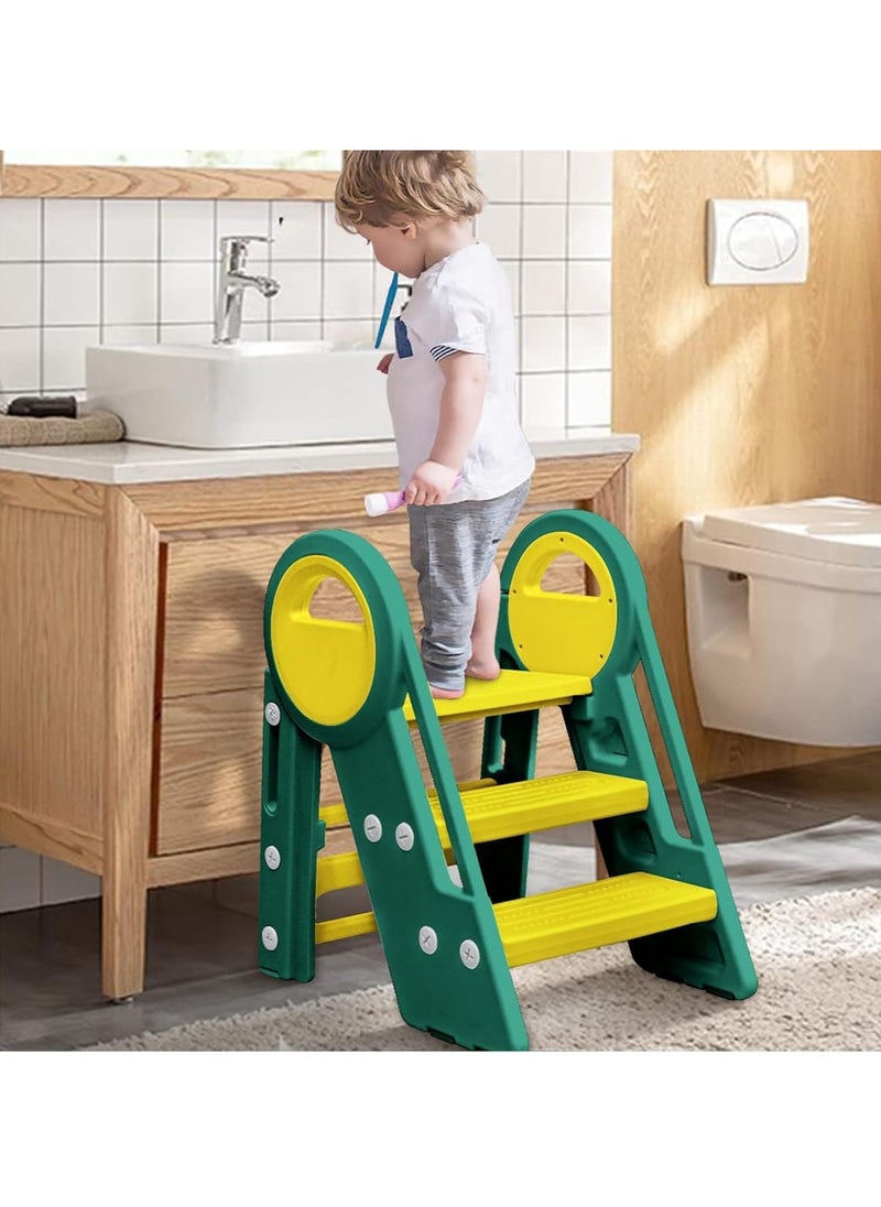 Hanayo - Toddler Step Stools for Bathroom Sink,Adjustable 3 Step Stools with Handles to 2 Step for Kids Toilet Potty Training,Kitchen Counter Stools Plastic Learning Helper Stool - Image 1