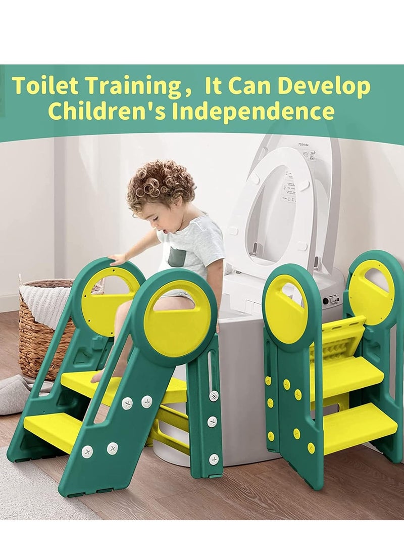 Hanayo - Toddler Step Stools for Bathroom Sink,Adjustable 3 Step Stools with Handles to 2 Step for Kids Toilet Potty Training,Kitchen Counter Stools Plastic Learning Helper Stool - Image 1
