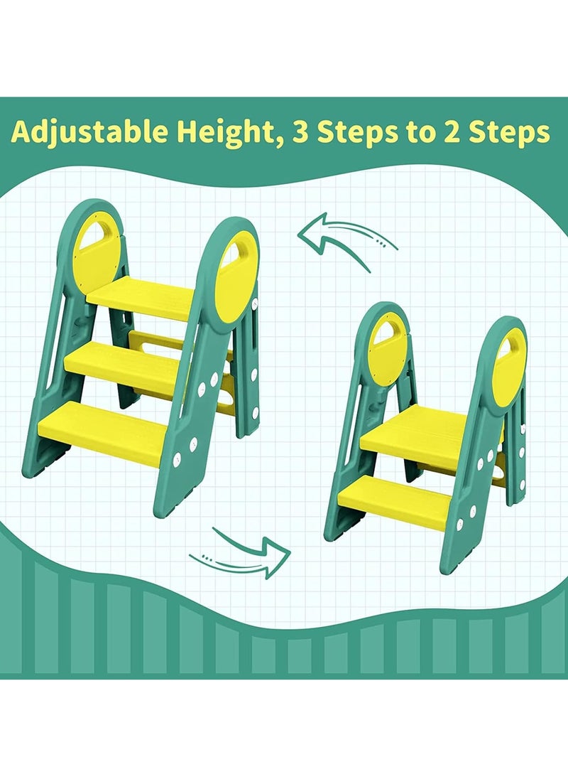Hanayo - Toddler Step Stools for Bathroom Sink,Adjustable 3 Step Stools with Handles to 2 Step for Kids Toilet Potty Training,Kitchen Counter Stools Plastic Learning Helper Stool - Image 1