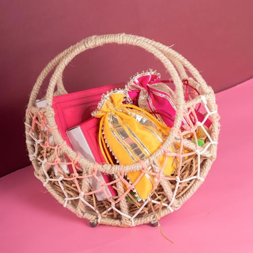 Jaiccha Ghasitaram Gifts Lohri Gifts Ring Lohri jute Basket ofTil laddoo|Gachak|Revadi|Lohri Sweets|lohri hampers - Image 1